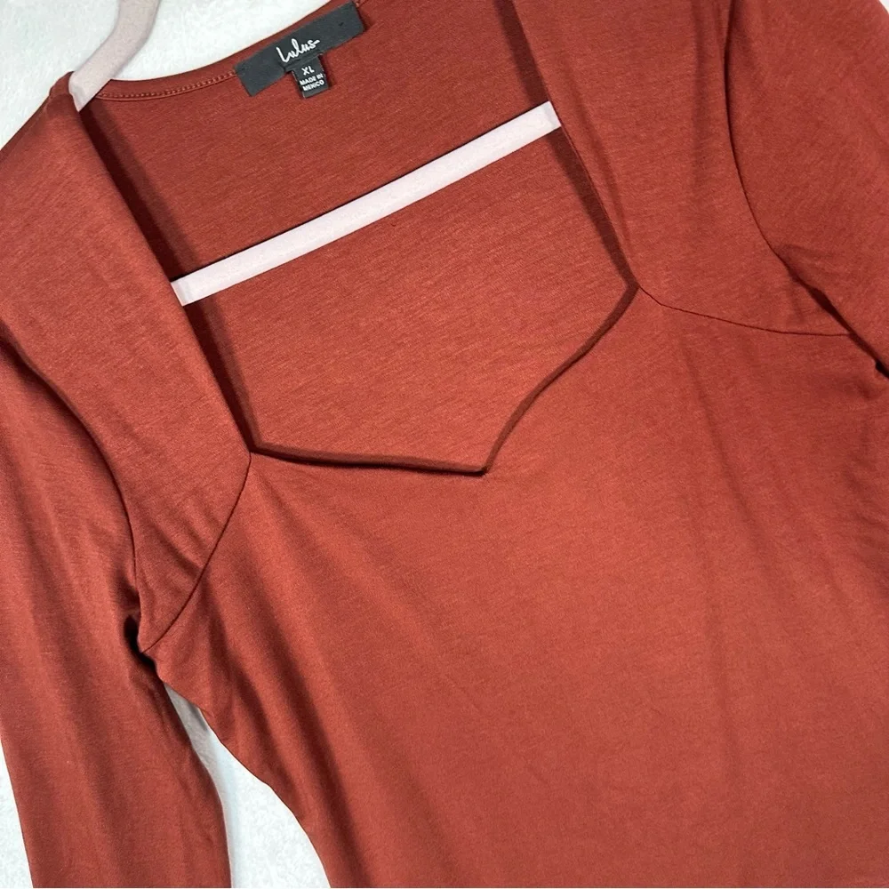 Lulu's Rust Square-Neck Long Sleeve Top size XL - Picture 2 of 8